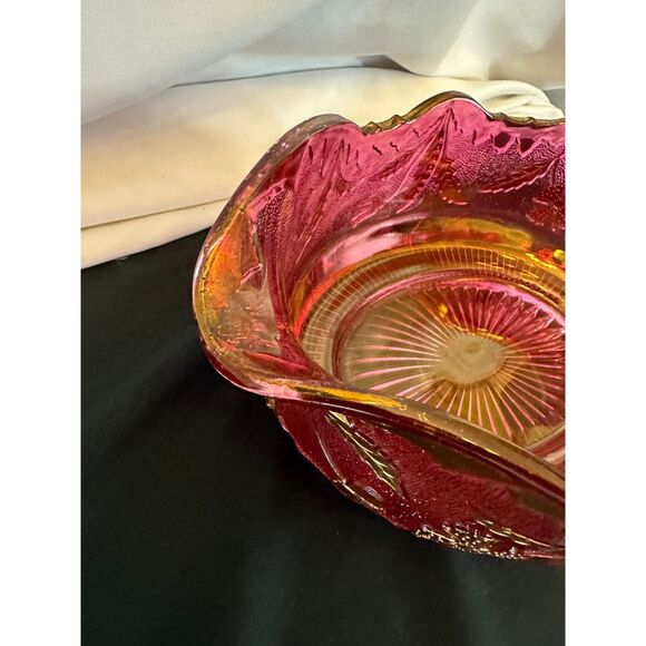 VINTAGE Delaware US GLASS Pink Rose Stain Fruit BANANA Bowl Gold Accent ANTIQUE - Picture 11 of 16